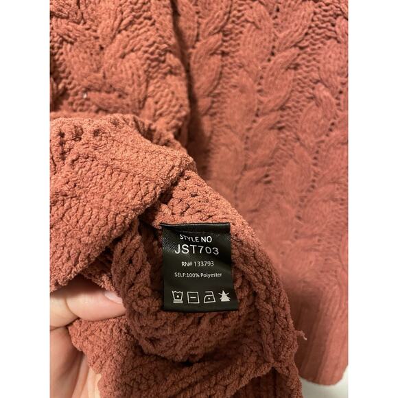 POL Chunky Cable Knit Cozy Cowl Neck Pullover Sweater Orange Boho Cropped Chic - Picture 6 of 7